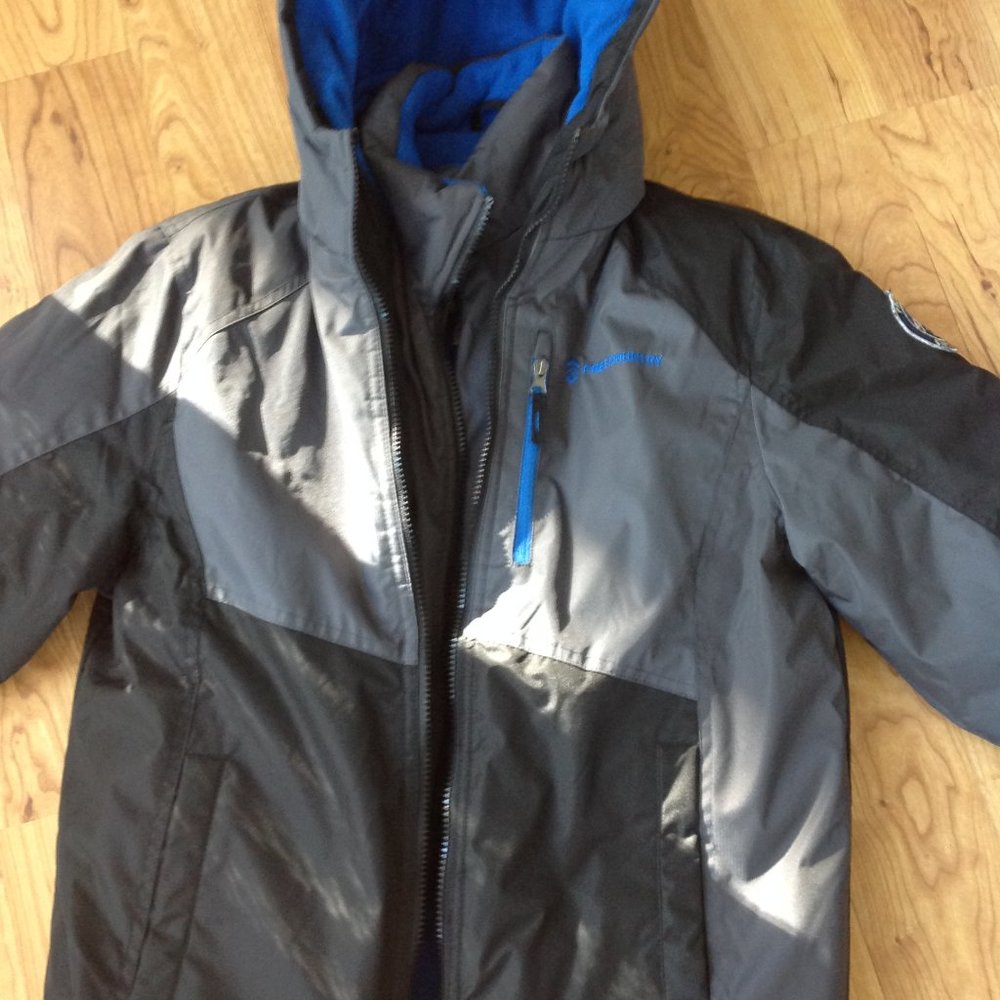 Boys sz 10-12 Free Country Jacket Blue/Gray Zipper Pockets